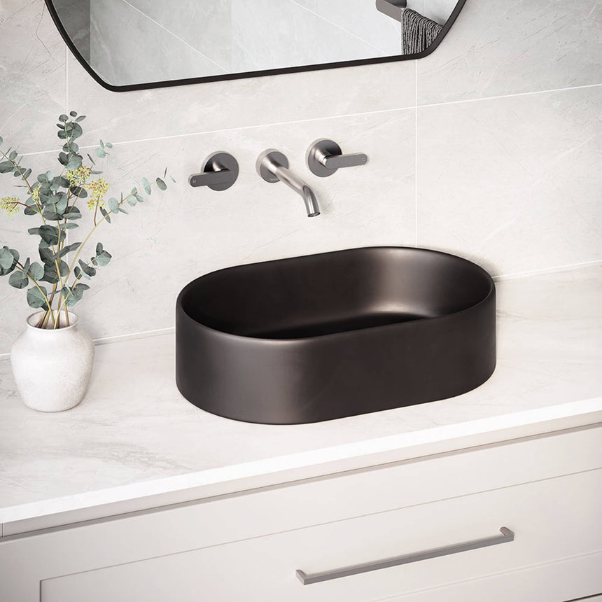 Fienza Aluca Pill Above Counter Basin 510x310x120mm Matte Black Bathroom Basin Fienza