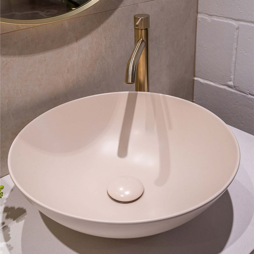Fienza Aluca Slim Edge Basin Ceramic Above Counter 400x140mm Matte Khaki Bathroom Basin Fienza