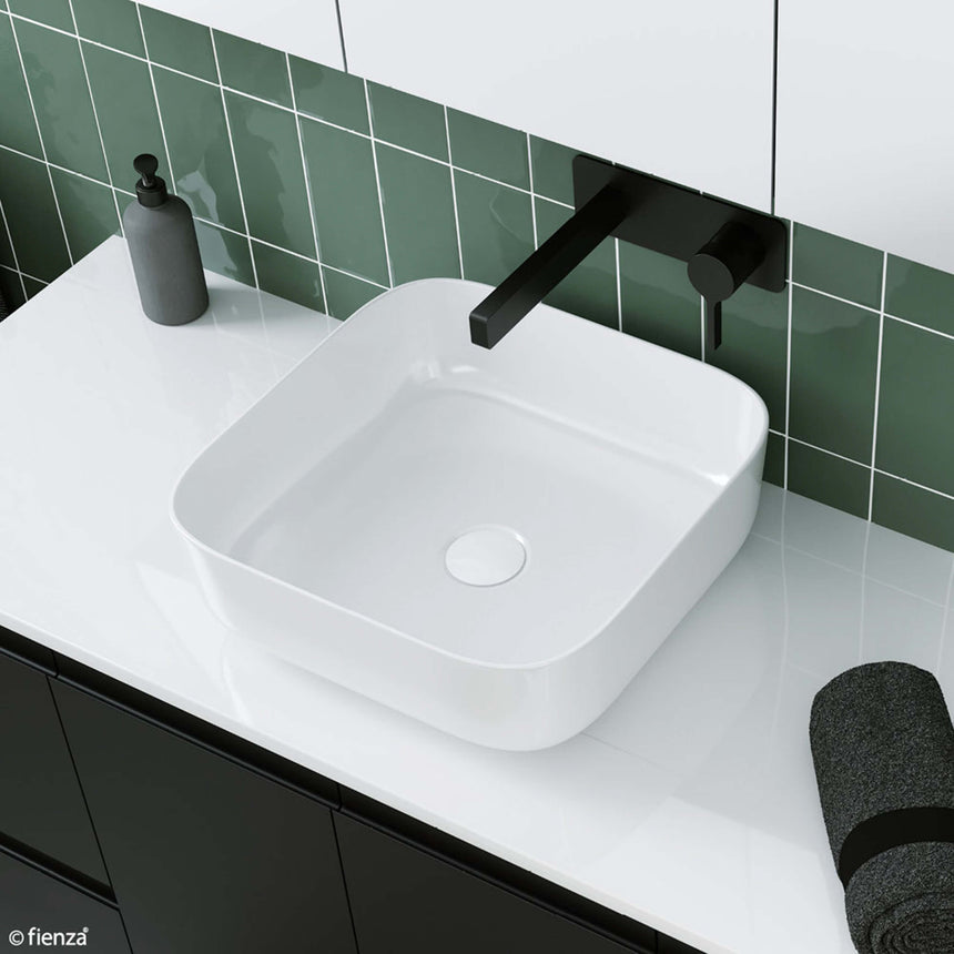 Fienza Petra Above Counter Basin 390x390x130mm Gloss White Bathroom Basin Fienza