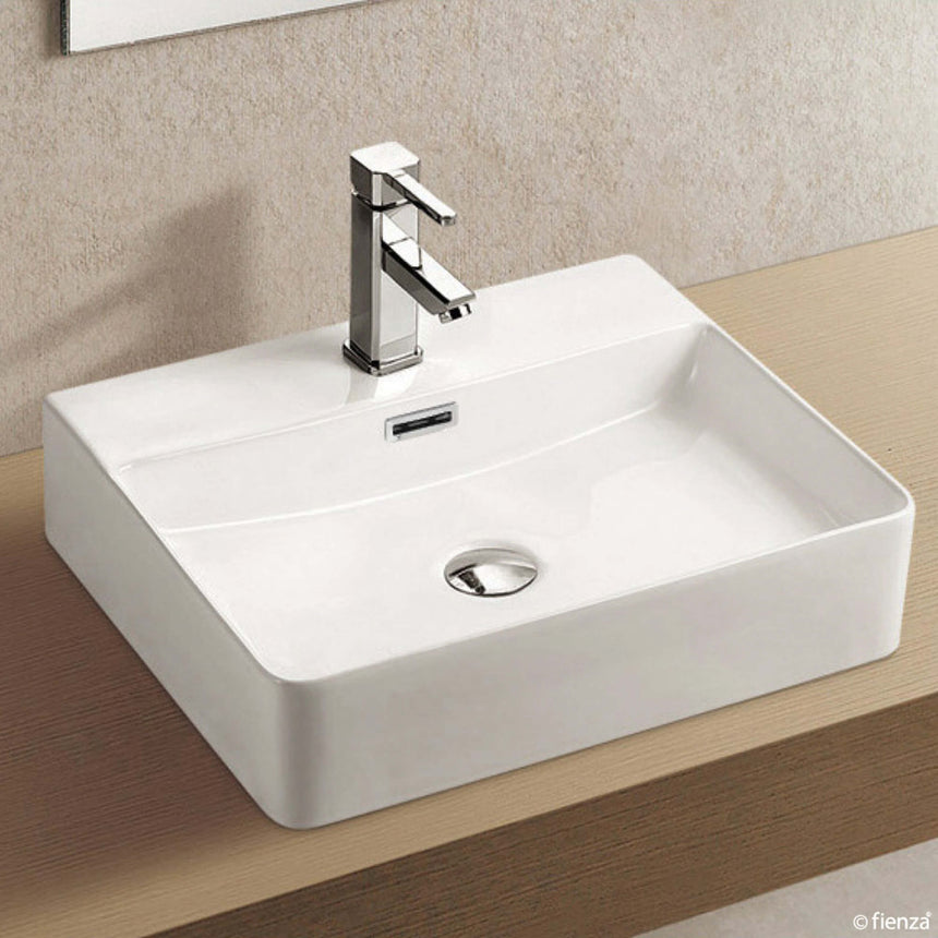 Fienza Petra 500 Above Counter Basin With Overflow 500x420x120mm Gloss White Bathroom Basin Fienza