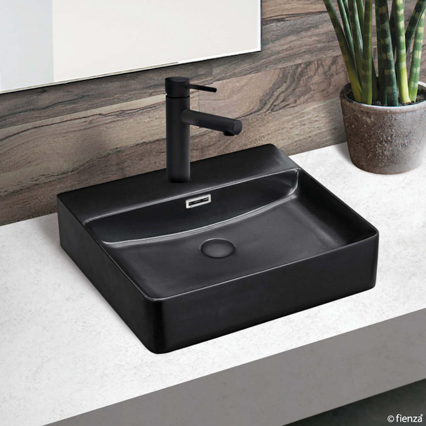 Fienza Petra 500 Above Counter Basin With Overflow 500x420x120mm Matte Black Bathroom Basin Fienza