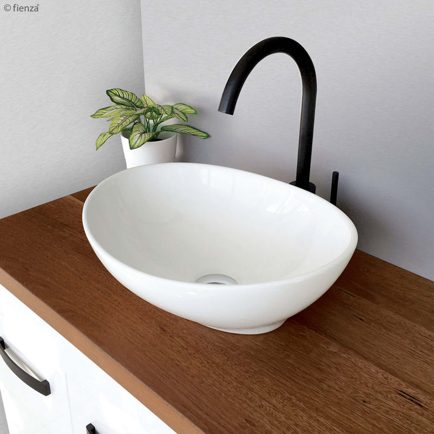 Fienza Paola Above Counter Basin 410x340x145mm Gloss White Bathroom Basin Fienza