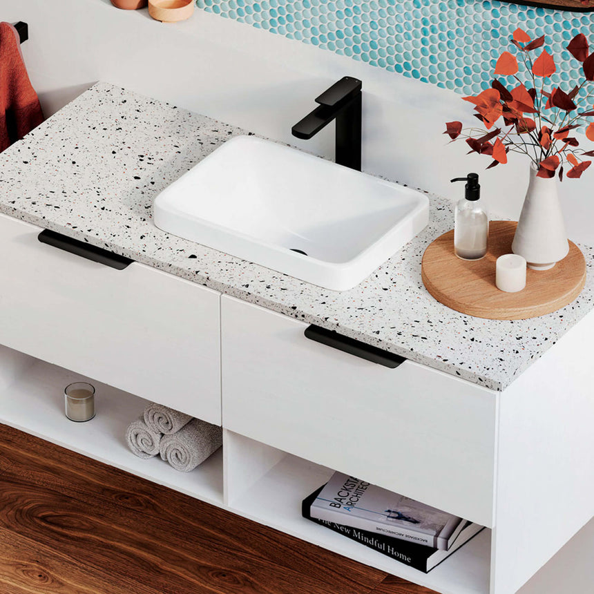 Fienza Sarah Semi Inset Ceramic Basin 440x310x150mm Gloss White Bathroom Basin Fienza