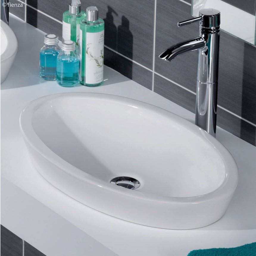 Fienza Resort Semi Inset Basin 580x365x140mm Gloss White Bathroom Basin Fienza
