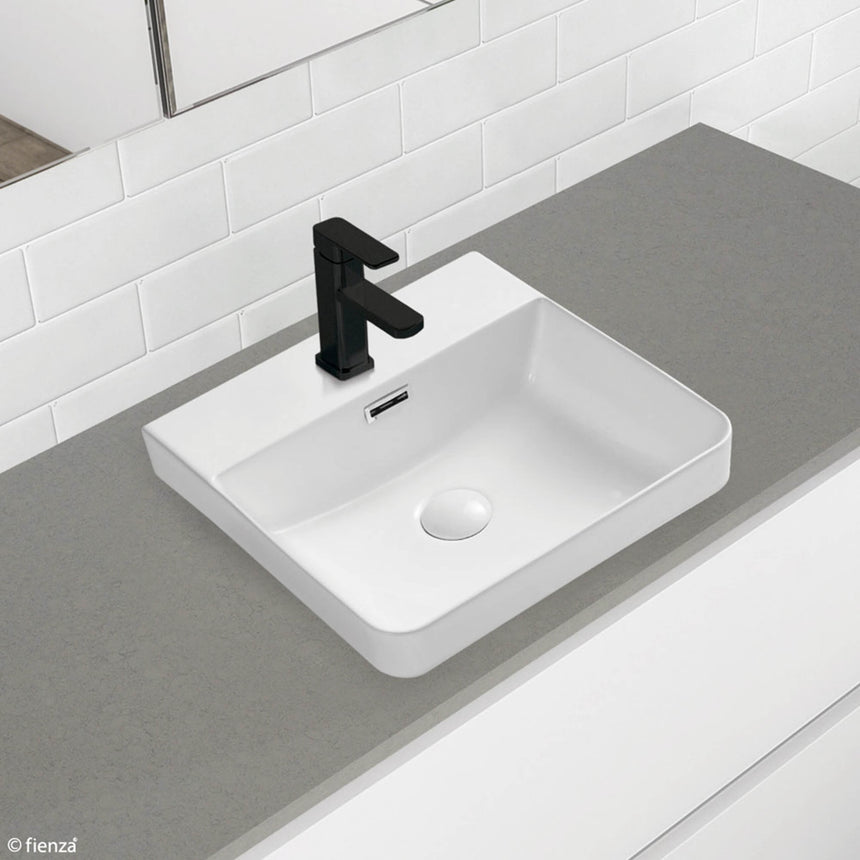 Fienza Petra Semi Inset Basin 420x420x50mm Gloss White Bathroom Basin Fienza
