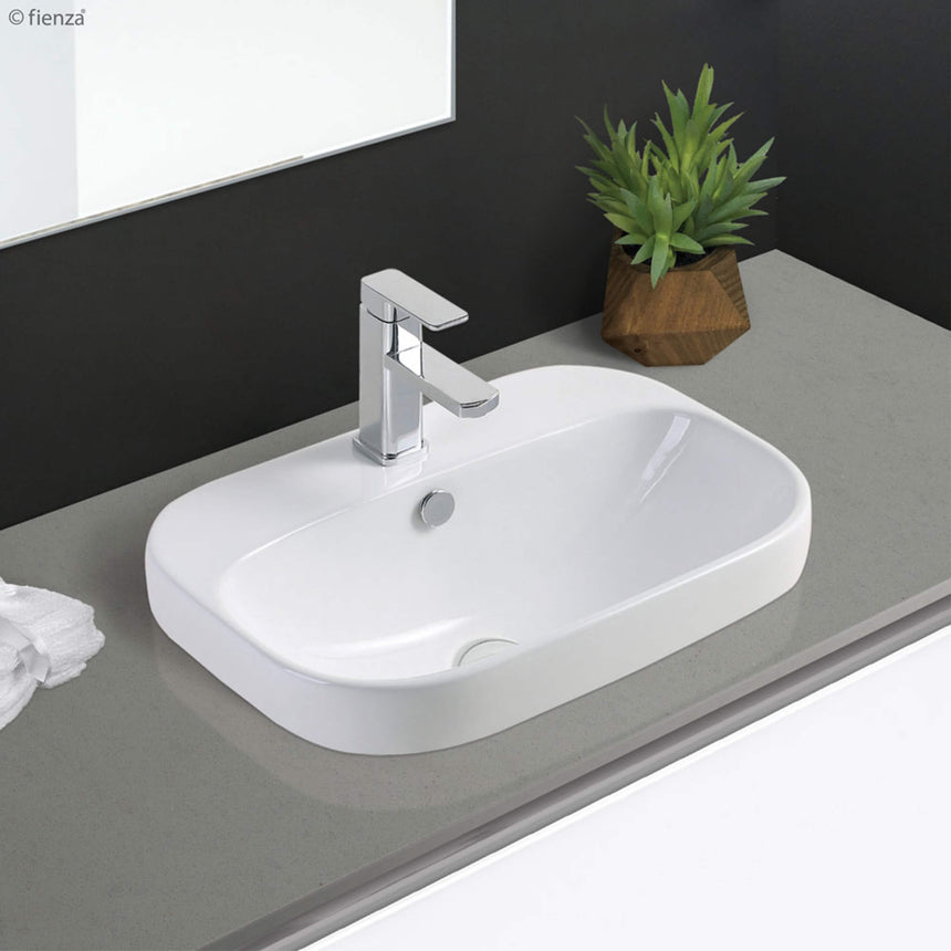 Fienza Parisa Semi Inset Basin 515x370x190mm Gloss White with 1 tap hole Bathroom Basin Fienza