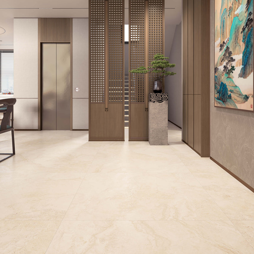 Tivoli 1200x1200 Matt Beige Travertine Look Tiles Tilemall