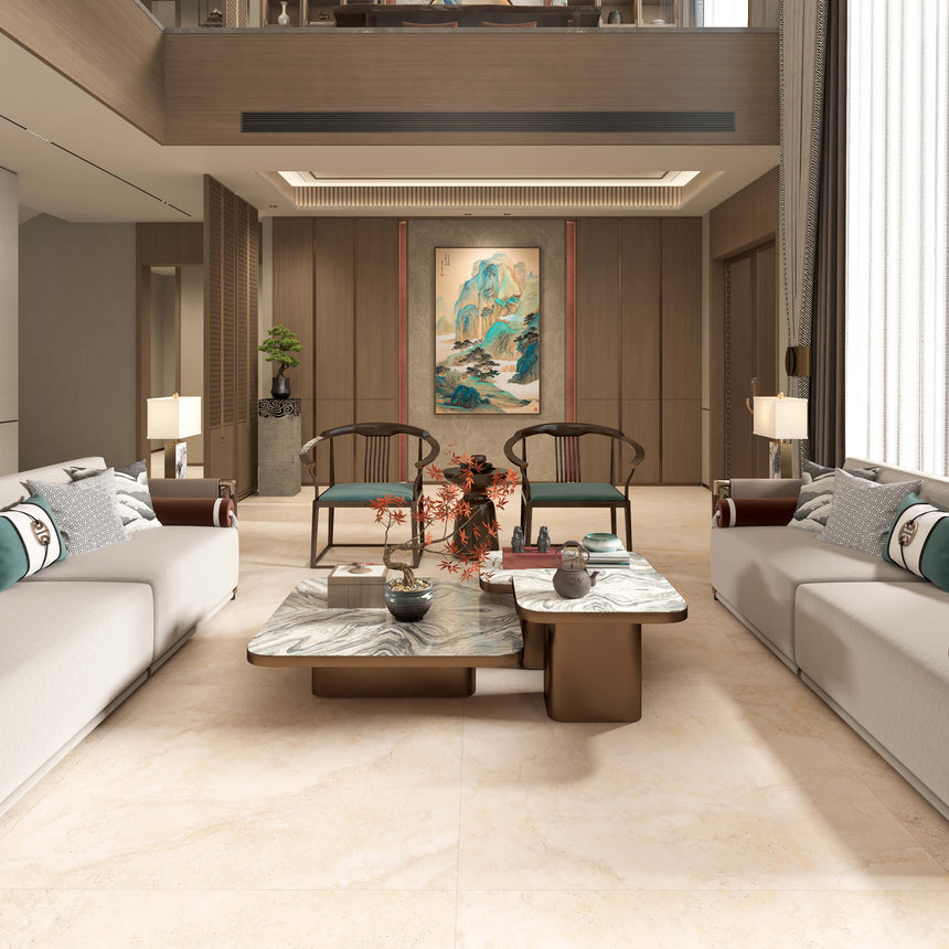 Tivoli 1200x1200 Matt Beige Travertine Look Tiles Tilemall