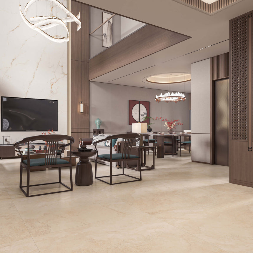 Tivoli 1200x1200 Matt Beige Travertine Look Tiles Tilemall