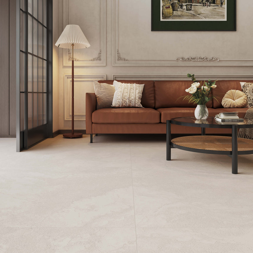 Tivoli 1200x1200 Matt White Travertine Look Tiles Tilemall