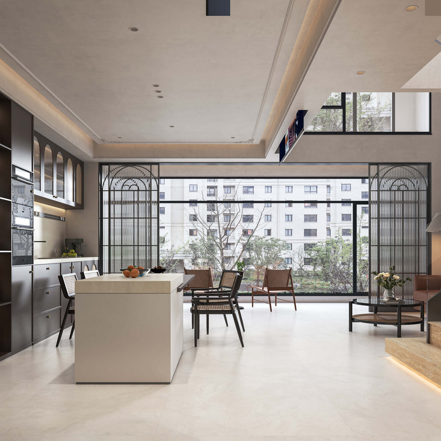 Tivoli 1200x1200 Matt White Travertine Look Tiles Tilemall