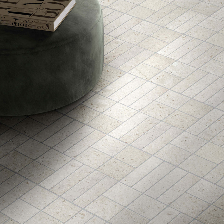 Apollo 100x100 Tumbled White Limestone Subway Tilemall