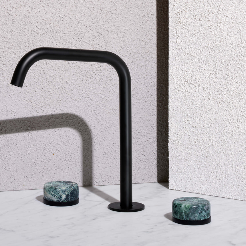 Nero Serenity Wall Top Assembly With Verde Alpi Handle Matte Black Tapware Nero