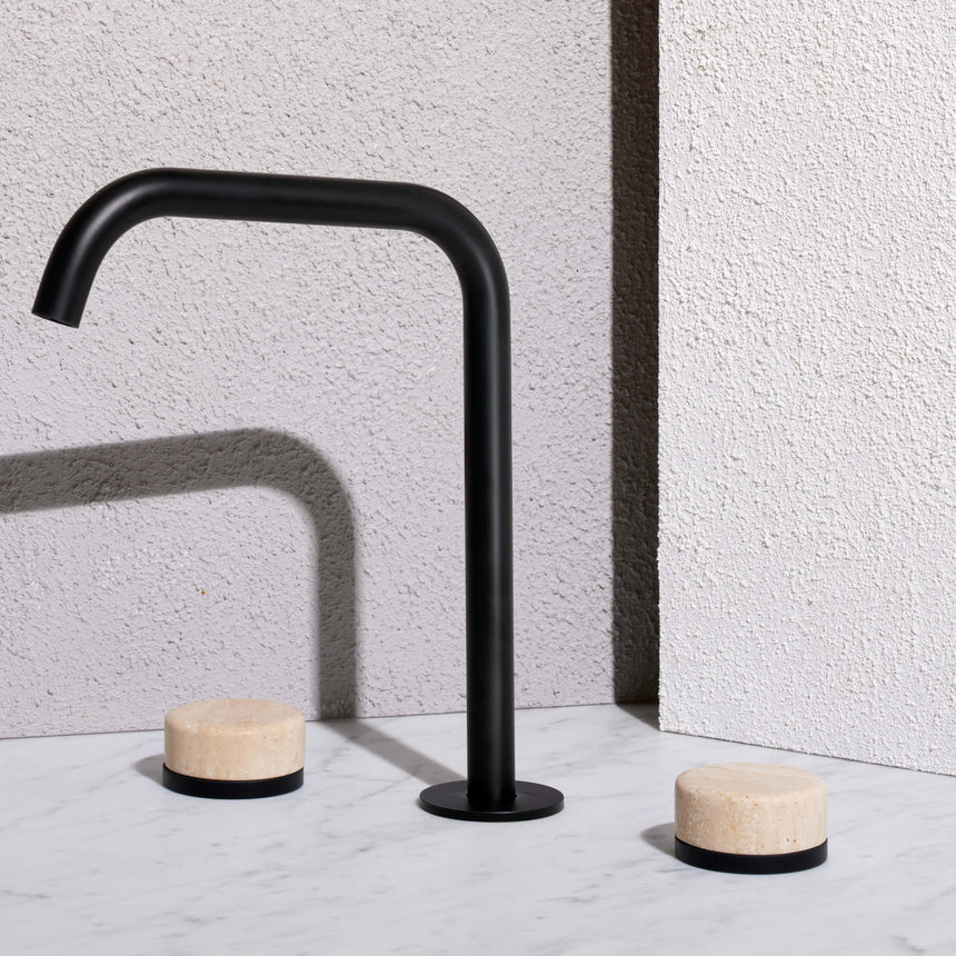 Nero Serenity Wall Top Assembly With Rome Travertine Handle Matte Black Tapware Nero