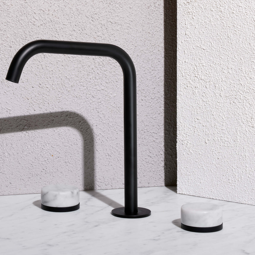 Nero Serenity Wall Top Assembly With Arabescato Corchia Handle Matte Black Tapware Nero