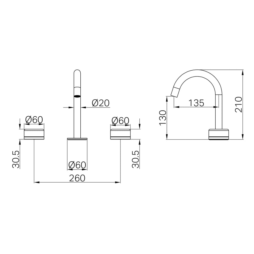 Nero Serenity Basin Set Arc Spout With Verde Alpi Handle Chrome Tapware Nero