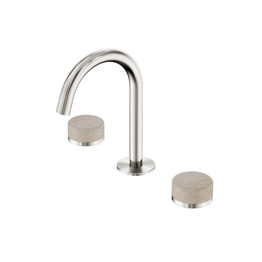 Nero Serenity Basin Set Arc Spout With Rome Travertine Handle Brushed Nickel Tapware Nero Default Title