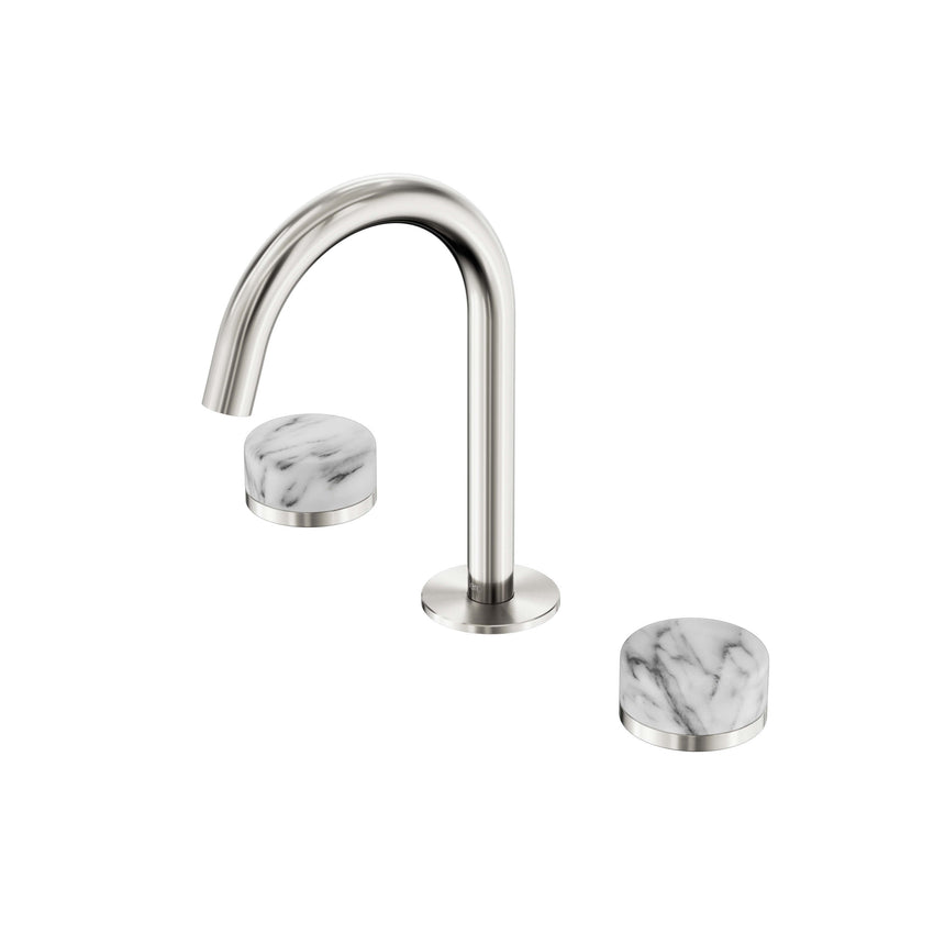 Nero Serenity Basin Set Arc Spout With Arabescato Corchia Handle Brushed Nickel Tapware Nero Default Title