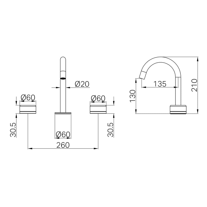 Nero Serenity Basin Set Arc Spout With Arabescato Corchia Handle Brushed Nickel Tapware Nero