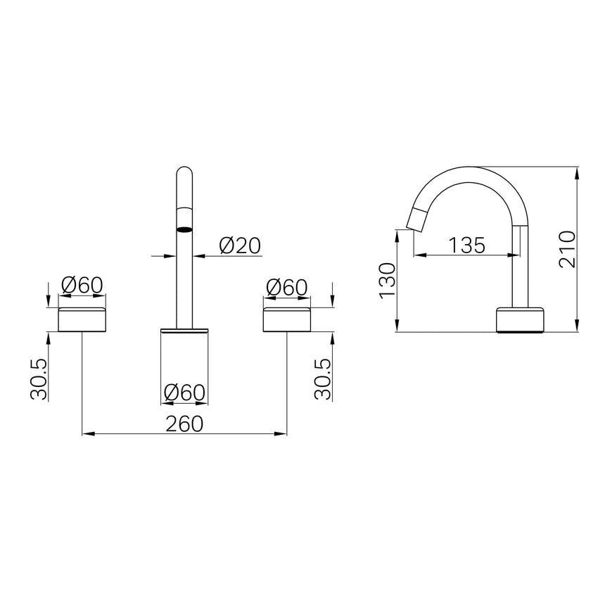 Nero Serenity Basin Set Arc Spout With Metal Handle Matte Black Tapware Nero