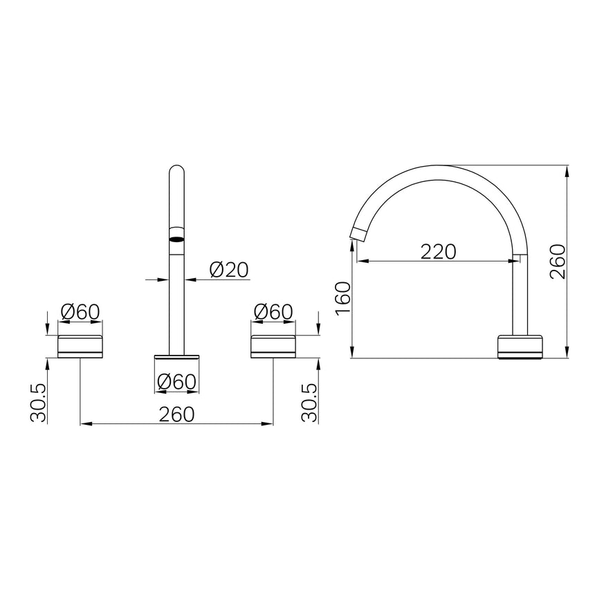 Nero Serenity Bath/Kitchen Set Arc Spout With Verde Alpi Handle Brushed Gold Tapware Nero