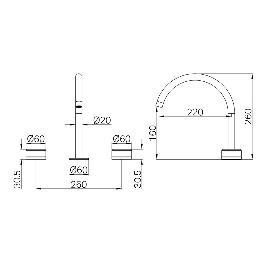 Nero Serenity Bath/Kitchen Set Arc Spout With Rome Travertine Handle Brushed Gold Tapware Nero