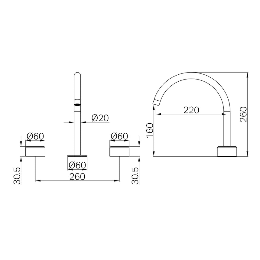 Nero Serenity Bath/Kitchen Set Arc Spout With Metal Handle Brushed Gold Tapware Nero