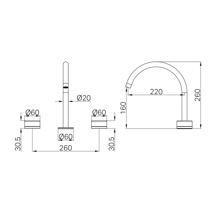 Nero Serenity Bath/Kitchen Set Arc Spout With Marquina Black Handle Chrome Tapware Nero