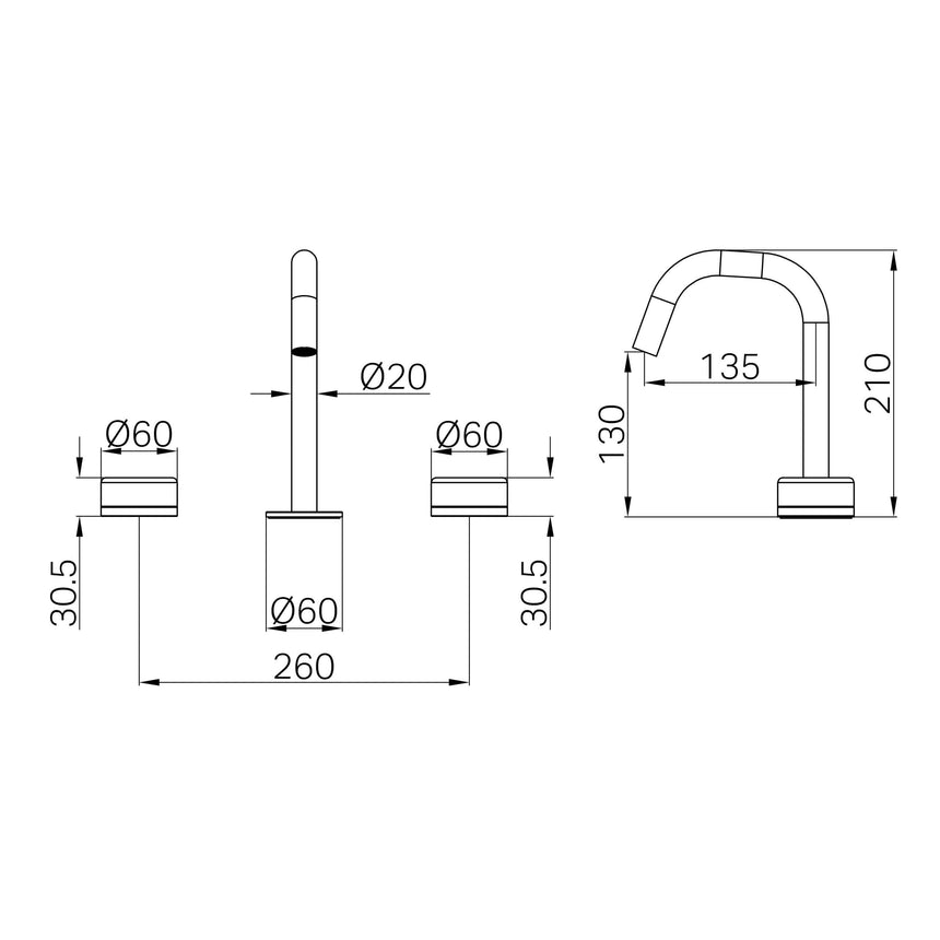 Nero Serenity Basin Set Edge Spout With Carrara Handle Chrome Tapware Nero