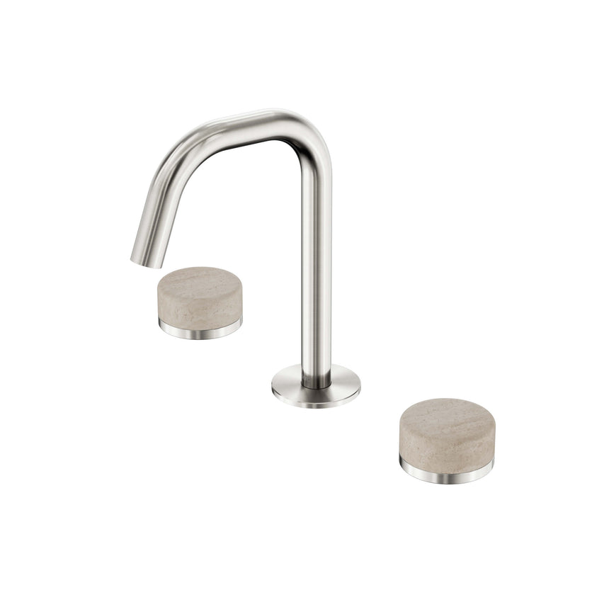 Nero Serenity Basin Set Edge Spout With Rome Travertine Handle Brushed Nickel Tapware Nero Default Title