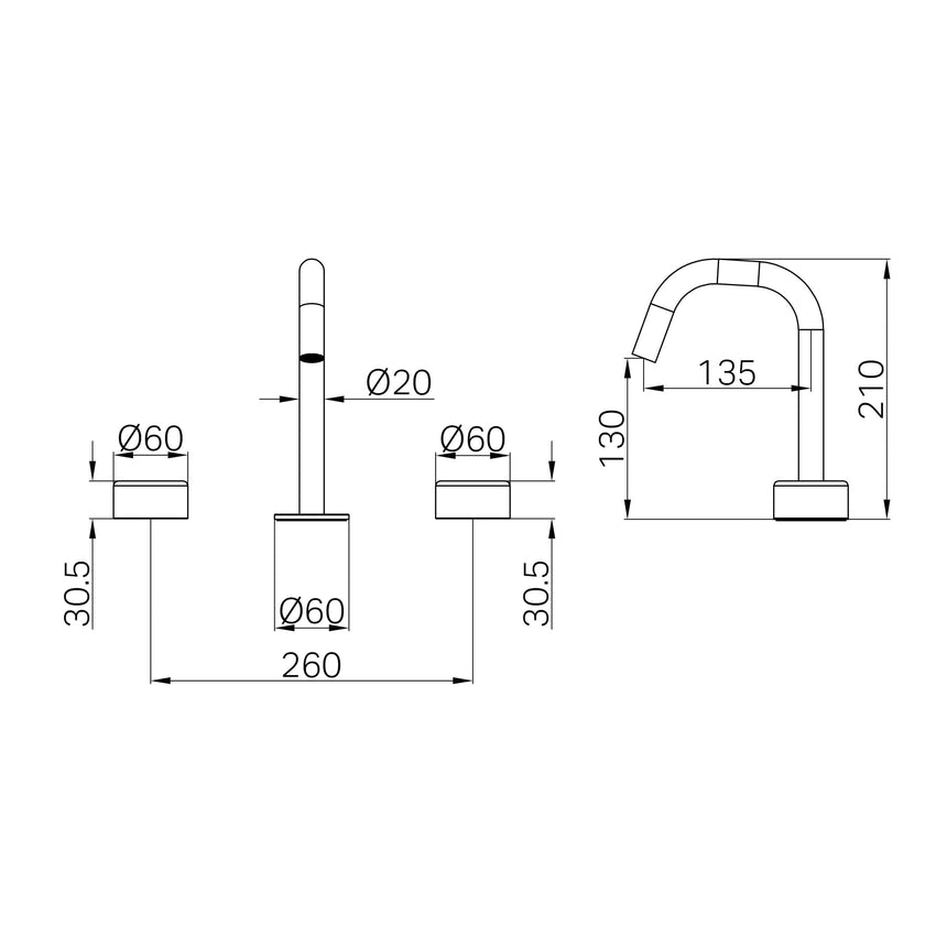 Nero Serenity Basin Set Edge Spout With Metal Handle Brushed Gold Tapware Nero