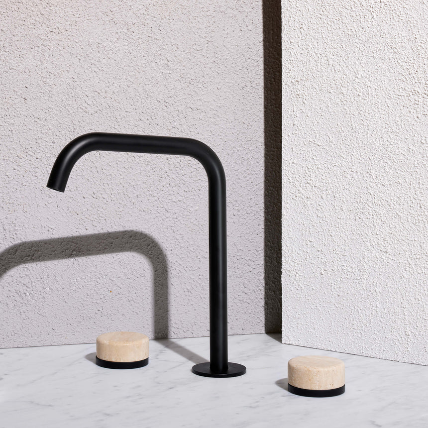 Nero Serenity Bath/Kitchen Set Edge Spout With Rome Travertine Handle Matte Black Tapware Nero