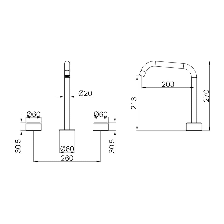 Nero Serenity Bath/Kitchen Set Edge Spout With Metal Handle Brushed Nickel Tapware Nero