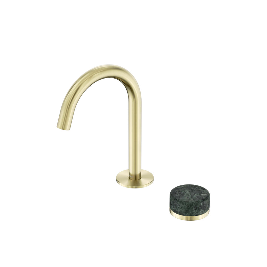 Nero Serenity Progressive Basin Mixer Arc Spout With Verde Alpi Handle Brushed Gold Tapware Nero Default Title