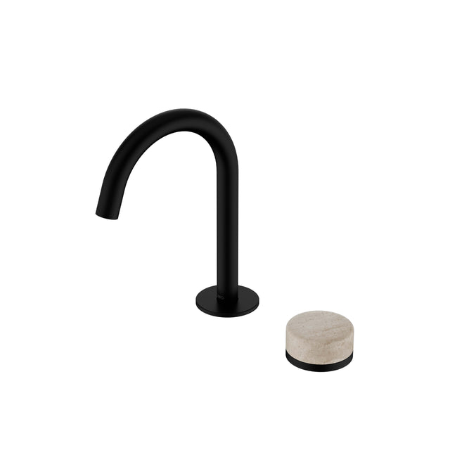 Nero Serenity Progressive Basin Mixer Arc Spout With Rome Travertine Handle Matte Black Tapware Nero Default Title