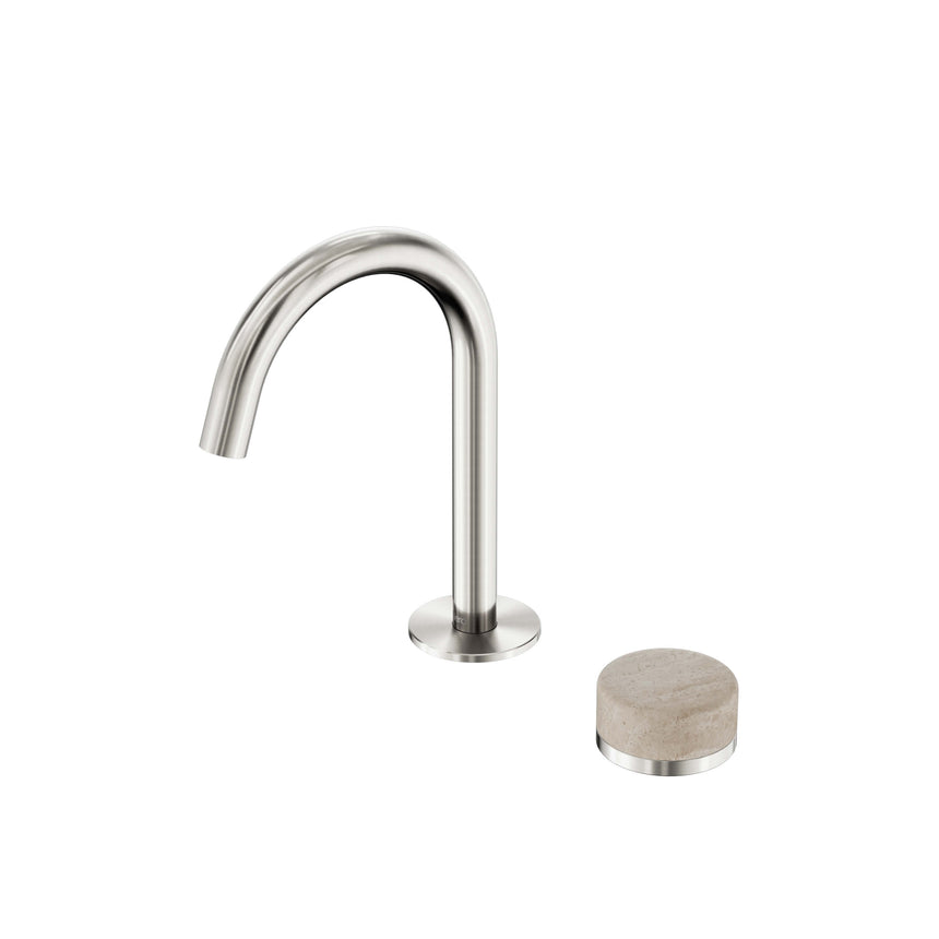 Nero Serenity Progressive Basin Mixer Arc Spout With Rome Travertine Handle Brushed Nickel Tapware Nero Default Title