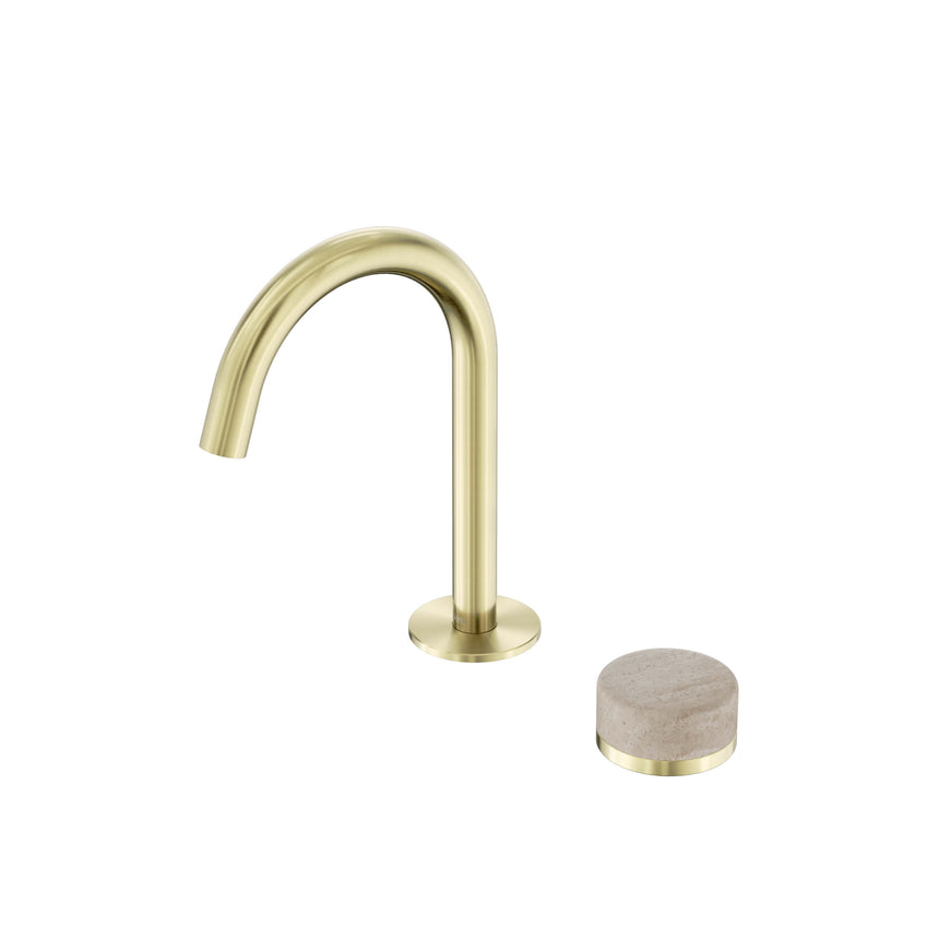 Nero Serenity Progressive Basin Mixer Arc Spout With Rome Travertine Handle Brushed Gold Tapware Nero Default Title
