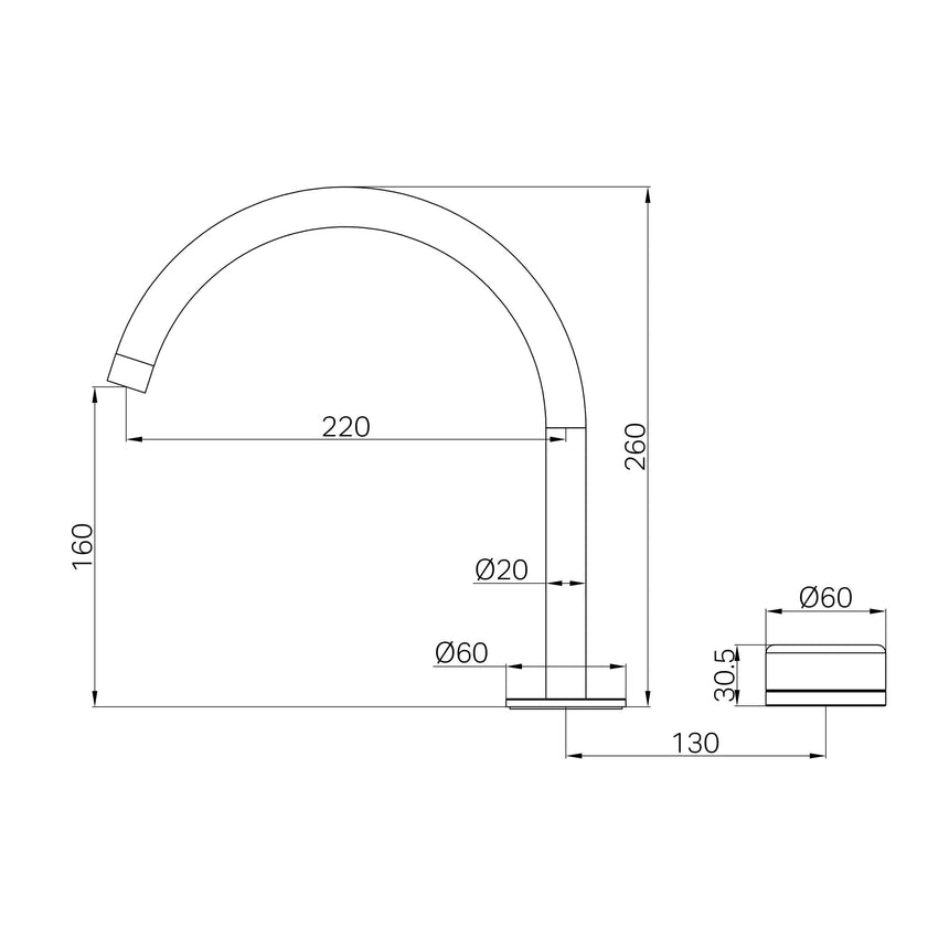 Nero Serenity Progressive Bath/Kitchen Mixer Arc Spout With Carrara Handle Chrome Tapware Nero