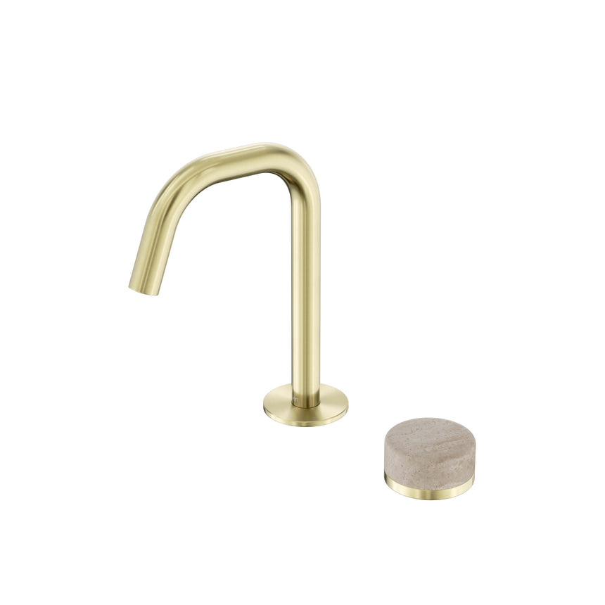 Nero Serenity Progressive Basin Mixer Edge Spout With Rome Travertine Handle Brushed Gold Tapware Nero Default Title