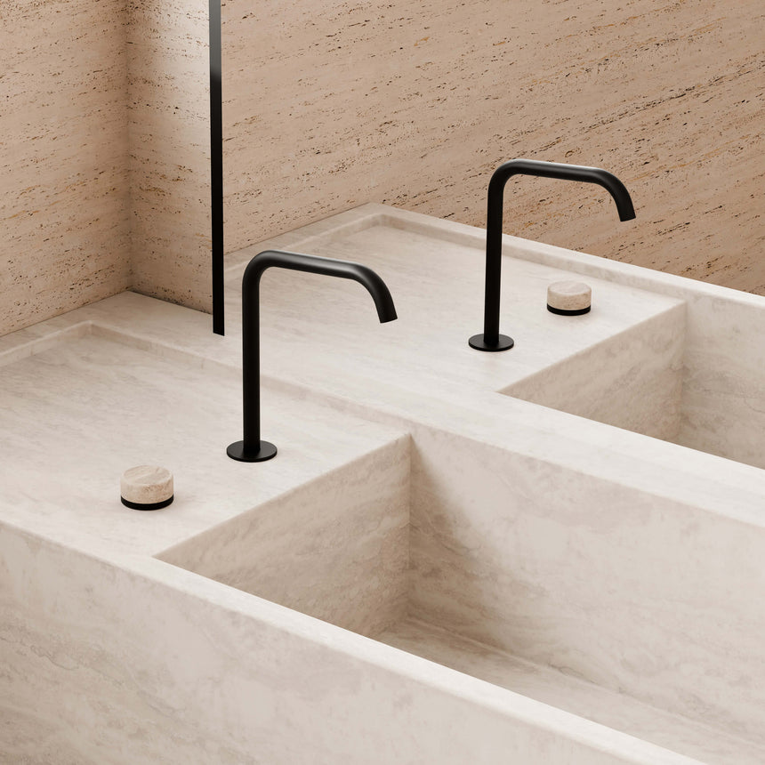 Nero Serenity Progressive Bath/Kitchen Mixer Edge Spout With Rome Travertine Handle Matte Black Tapware Nero