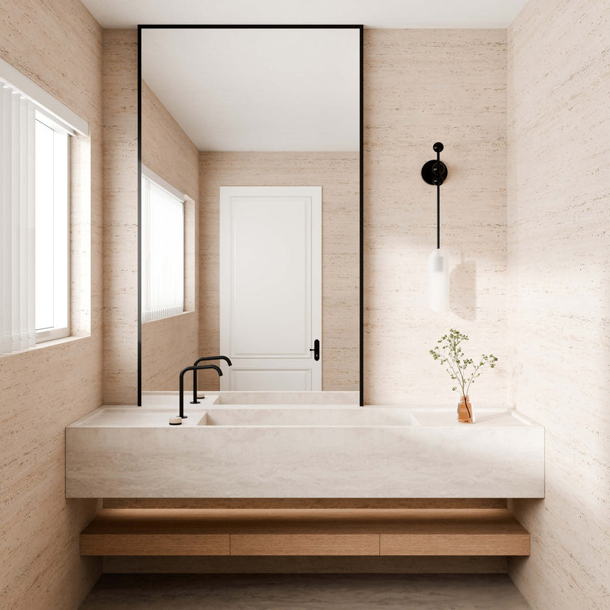 Nero Serenity Progressive Bath/Kitchen Mixer Edge Spout With Rome Travertine Handle Matte Black Tapware Nero