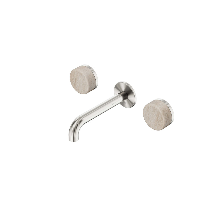 Nero Serenity Wall Basin Set 160mm Spout With Rome Travertine Handle Brushed Nickel Tapware Nero Default Title