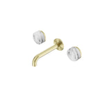 Nero Serenity Wall Basin Set 160mm Spout With Arabescato Corchia Handle Brushed Gold