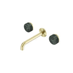 Nero Serenity Wall Basin Set 185mm Spout With Verde Alpi Handle Brushed Gold
