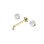Nero Serenity Wall Basin Set 185mm Spout With Arabescato Corchia Handle Brushed Gold