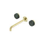 Nero Serenity Wall Basin Set 220mm Spout With Verde Alpi Handle Brushed Gold
