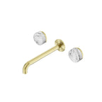 Nero Serenity Wall Basin Set 220mm Spout With Arabescato Corchia Handle Brushed Gold