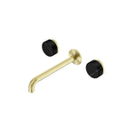 Nero Serenity Wall Basin Set 220mm Spout With Marquina Black Handle Brushed Gold