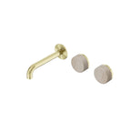 Nero Serenity Wall Basin Set 160mm Offset Spout With Rome Travertine Handle Brushed Gold