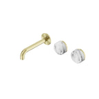 Nero Serenity Wall Basin Set 160mm Offset Spout With Arabescato Corchia Handle Brushed Gold